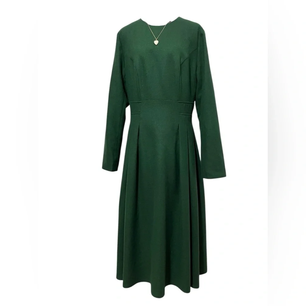 Xiaolizi Wool Blend Fit & Flare Green Long Sleeve Dress Size S - Picture 1 of 9